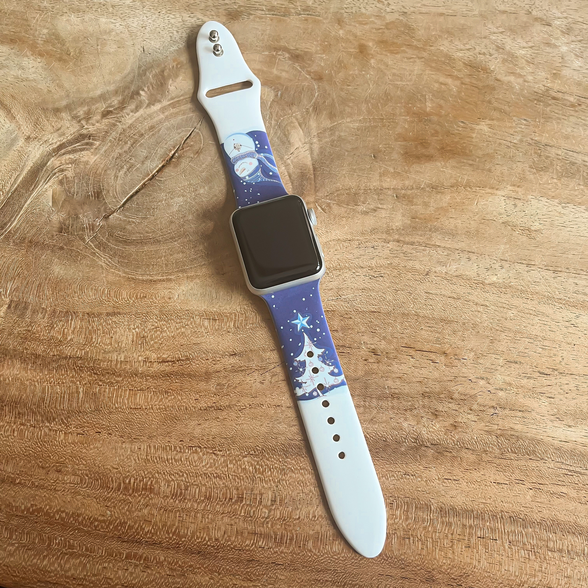 Bracelet sport imprimé Apple Watch - Bonhomme de neige de Noël bleu foncé