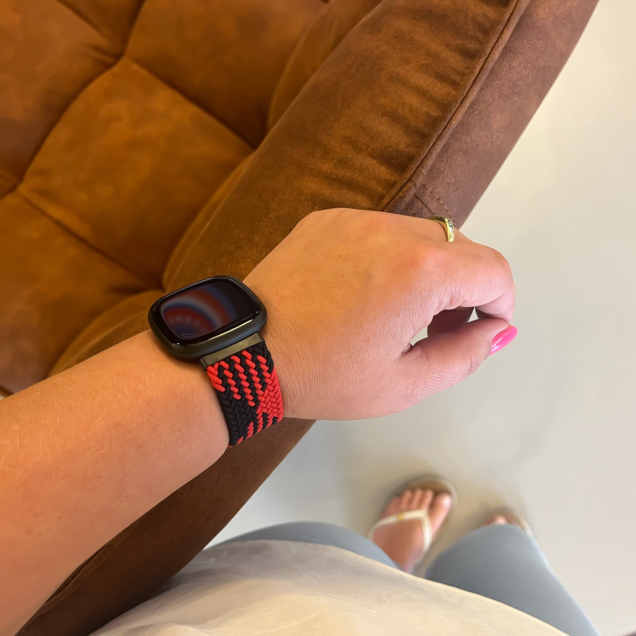 Bracelet nylon Boucle unique tressé Fitbit Versa 3 / Sense - rouge noir