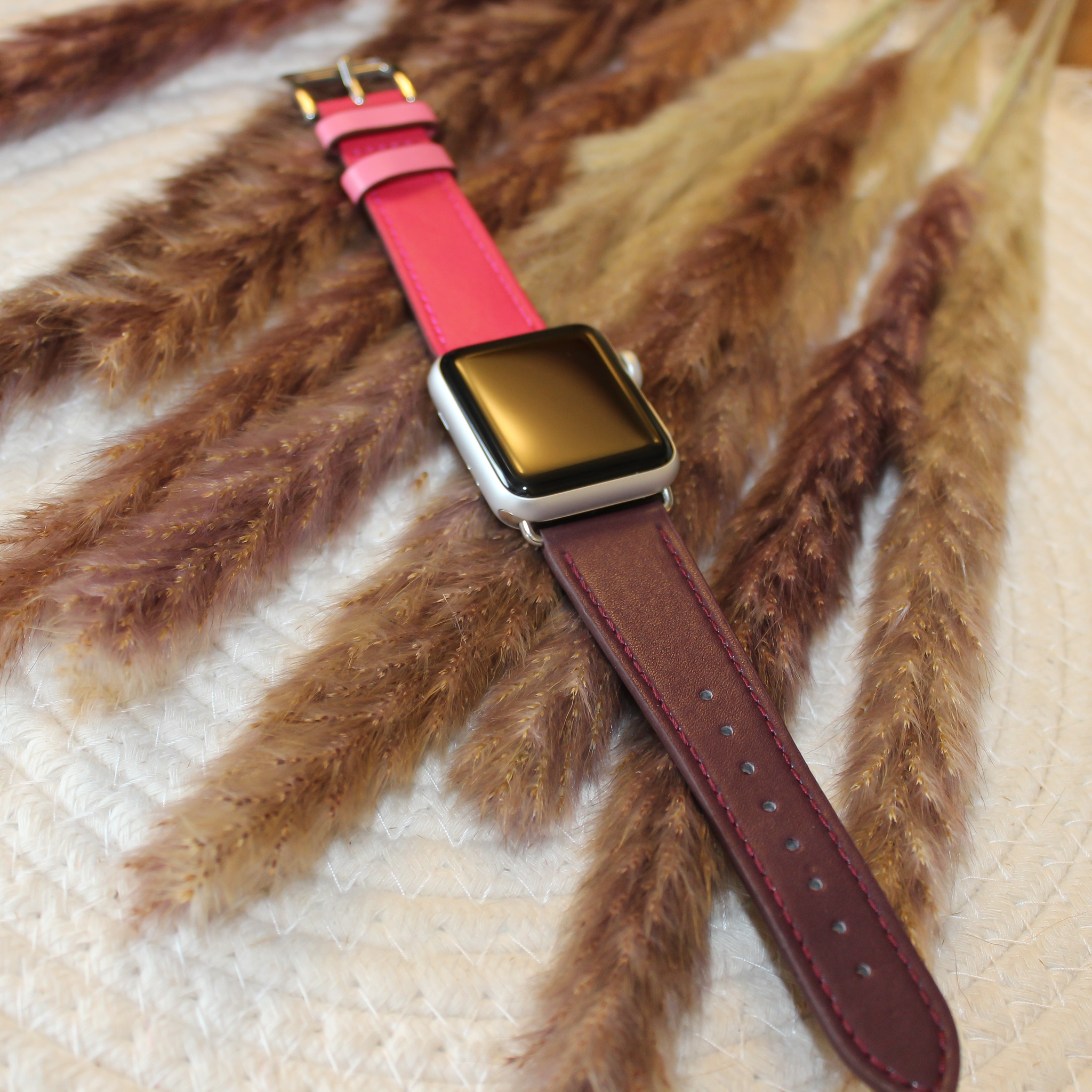 Bracelet en cuir simple tour Apple Watch - rose violet