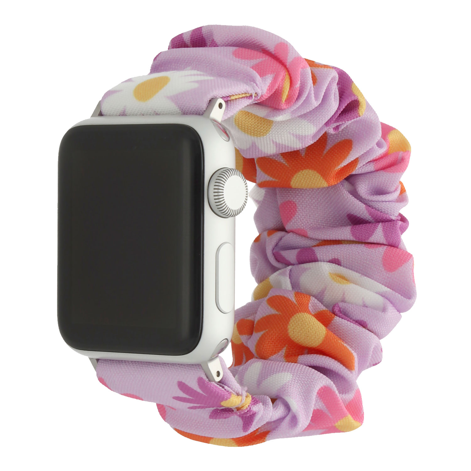 Bracelet nylon Scrunchie Apple Watch - Fleurs roses