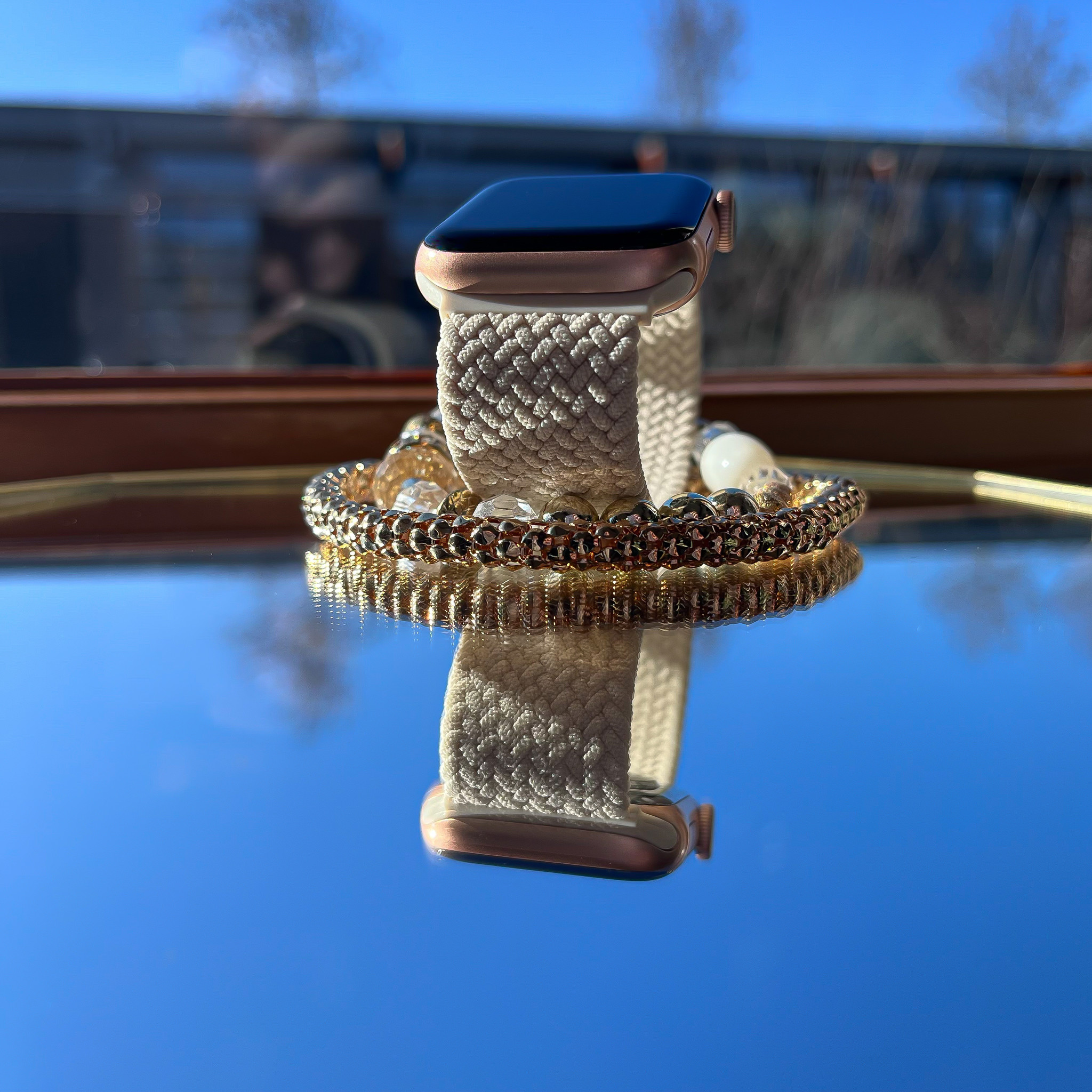 Bracelet nylon Boucle unique tressé Apple Watch - lumière stellaire