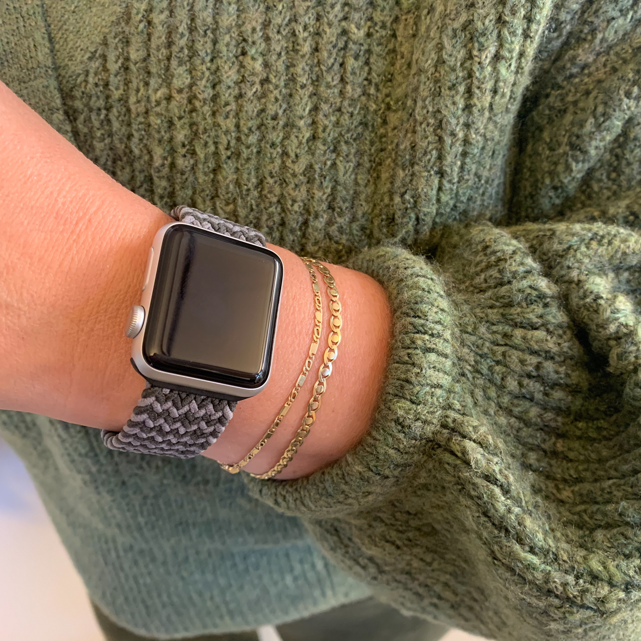Bracelet nylon Boucle unique tressé Apple Watch - vert gris