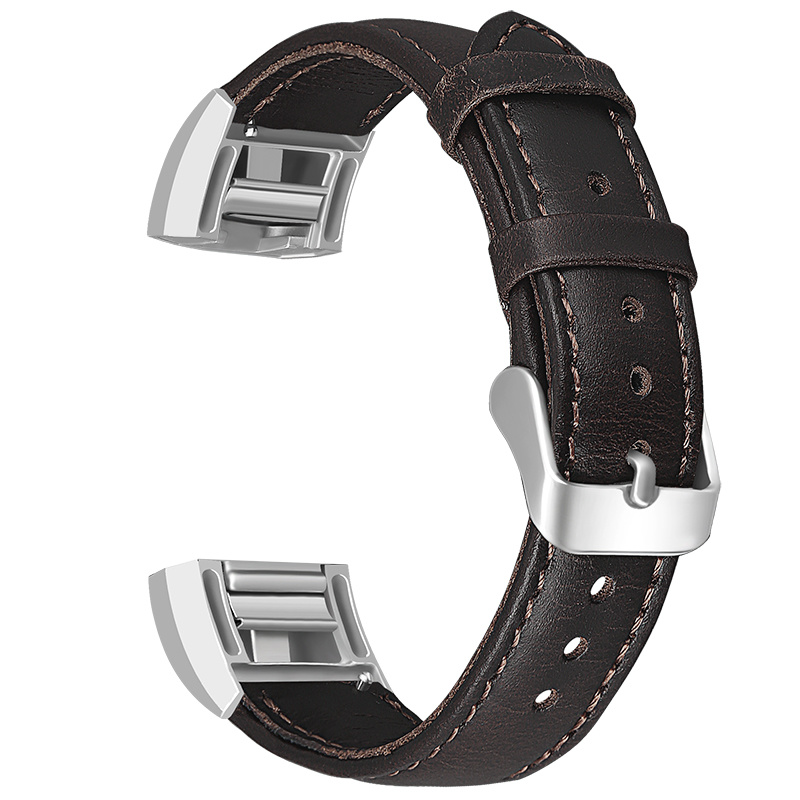 Bracelet véritable en cuir Fitbit Charge 2 - marron foncé