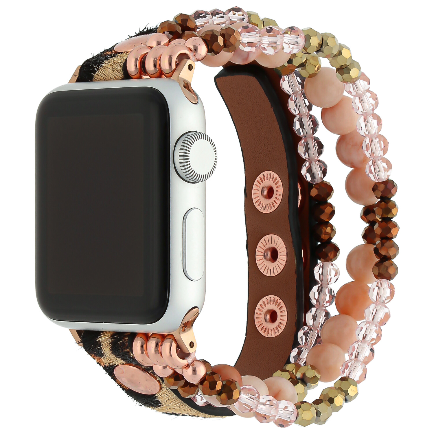 Bracelet en cuir bijoux Apple Watch - or rose léopard