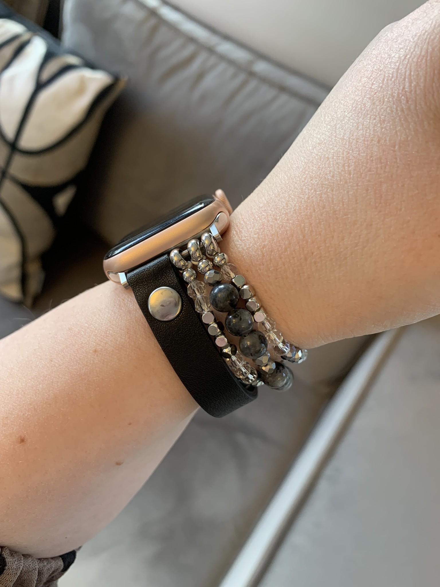 Bracelet en cuir bijoux Apple Watch - noir